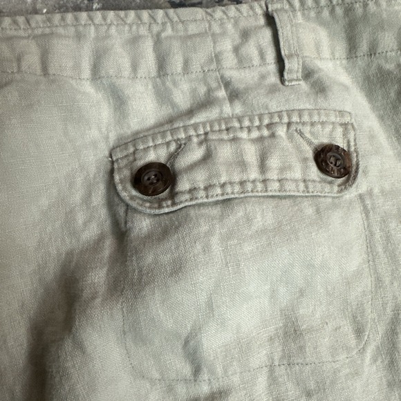 Sahalie Khaki Pleated Front Pants Women's Sz 14 100% Linen Capri Goucho Y2K 90s - Picture 10 of 14